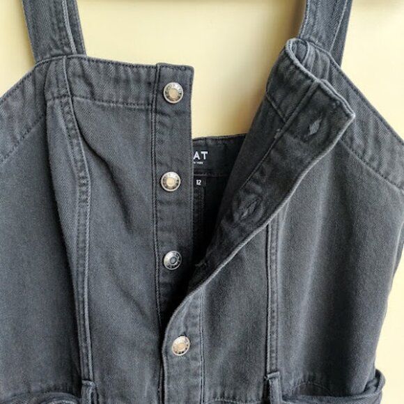 OAT New York Black Denim Cropped Slit Hem Wide Leg Adjustable Jumper Romper 12 - Picture 12 of 16